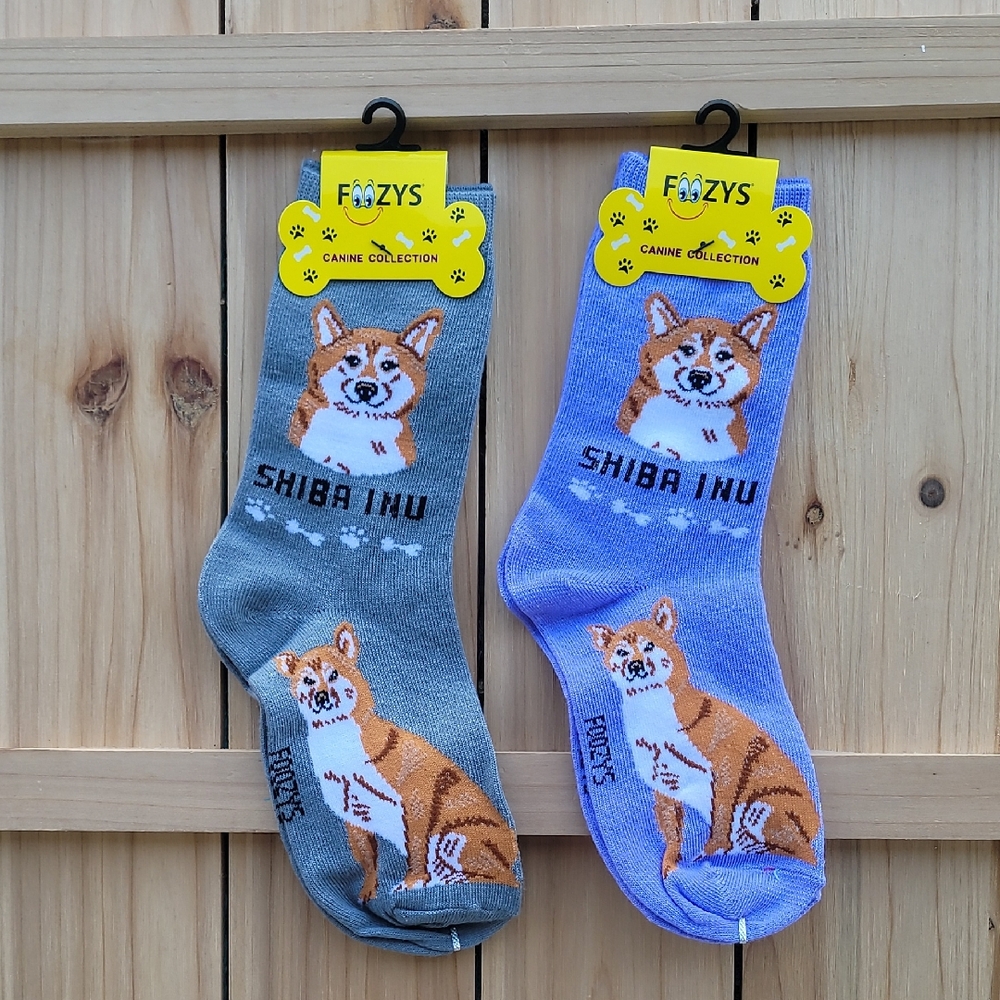 NWT Foozy's Shiba Inu Socks - Gray and Blue - Unisex